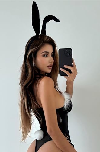 Bunny Costume for Women Girls Sexy Halloween Costumes Anmie Cosplay Bodysuit Lingerie with Bunny Ears & Bow Tie