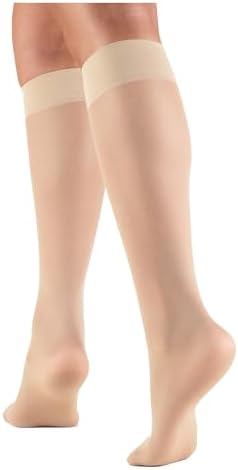 Truform Sheer Compression Stockings, 8-15 mmHg, Women's Knee High Length, 20 Denier, Nude, Large
