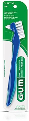 GUM Denture Brush - Dual Headed Hard Bristle Toothbrush for Dentures & Acrylic Retainers - Dentist Recommended Denture Cleaner (Pack of 1)