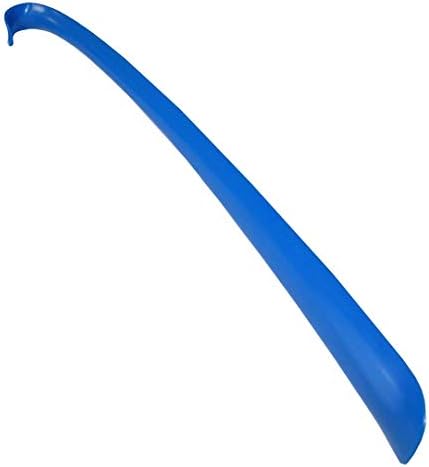 Rehabilitation Advantage 2 Pack Long Blue Plastic Shoehorn Lightweight Shoe Helper Curved Handle Hanging Loop Hooked End