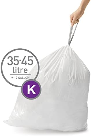 simplehuman Code K 100 Count, Dispenser Pack Custom Fit Liners, Drawstring Trash Bags, 35-45 Liter / 9-12 Gallon, White