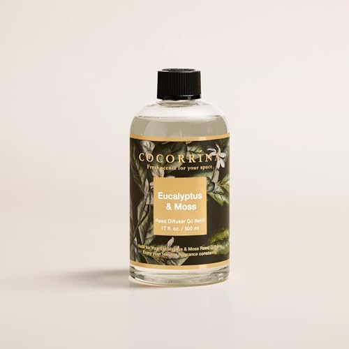 Cocorrína Reed Diffuser Refill Eucalyptus & Moss 17oz (500ml) with 8 Rattan Sticks - Premium Long-Lasting Essential Oil, Home Fragrance for Bedroom, Bathroom Home Decor