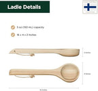 Northwood Sauna - Sauna Ladle - Handmade from Finnish Pine Wood - Natural Rope - 16″ Handle & 5 oz (150 mL) Capacity Spoon