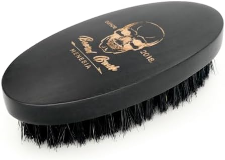Black Boar Bristle Hair Beard Brush for Men, Pocket Travel Men's Wooden Small Soft Wood Beard Brush (Black)