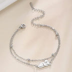 UNIFT Layered Bracelet For Women Recumbent Cat Double Chain Bracelet Stainless Steel Cute Cat Pendant Double Layer Bracelet Jewelry Gifts For Cat Lover