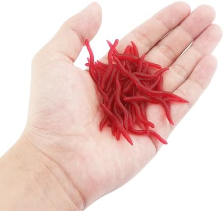 OriGlam 100pcs 1.5inch Simulation Earthworm Fake Worm Soft Fishing Lures, Plastic Fishing Lure Soft Lures Artificial Worm Lures