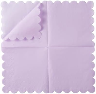 200 Pack Cocktail Napkin 2-Ply Scalloped Edged Dessert Napkins Folded 5 x 5 Inches Disposable Napkins for Dinner Wedding Birthday Party Bridal Anniversary Reception Event (Purple)