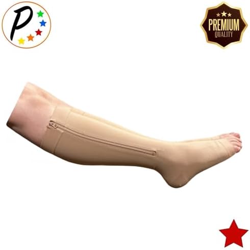 Presadee Premium 20-30 mmHg Firm Compression Swelling Pain Zipper Open Toe Sock (Beige, 2X-Large)