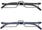REAVEE 2 Pack Half Frame Reading Glasses for Men Women, Half Lens Metal Lightweight Readers Portable with Case, Black and Blue +1.25