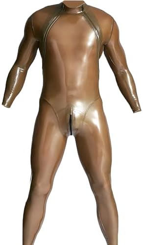 Male Latex Rubber Shoulder-Zip Catsuit Double-Diagonal Zipper Bodysuits Jumpsuit Party Club Wear