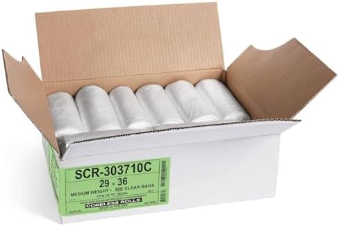 Aluf Plastics 20-30 Gallon Trash Bags - (Commercial 500 Pack) - Source Reduction Series Value High Density 10 Micron Gauge (equiv) - Intended for Home, Office, Bathroom, Paper, Styrofoam,Clear