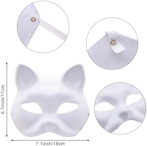 12 Pack White Fox Masks – DIY Blank Animal Face Mask with Elastic Strap for Halloween, Masquerade, Cosplay, School Drama, Painting Craft and Party Decorations