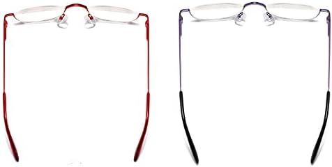 Half Reading Glasses - 2 Pairs Half Rim Metal Frame Glasses Spring Hinge Readers with Leather Pouch for Men and Women (Red+Purple, 2.50)