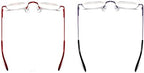 KoKoBin Half Reading Glasses - 2 Pairs Half Rim Metal Frame Glasses Spring Hinge Readers with Leather Pouch for Men and Women (Red+Purple, 2.50)
