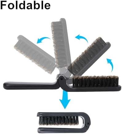 2 Pcs Travel Folding Boar Bristles Hair Brush, Collapsable Pocket Anti-Static Range Mini Beard and Hair Styling Tool for Women and Men (Black)