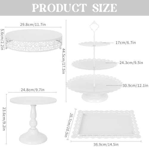Fivenl 8 Pcs Cake Stand White Metal Dessert Table Display Set, 3-Tier Cupcake Stand, Cake Display Tower and Cookie Tray Rack Serving Tray for Birthday Party, Weddings, Baby Shower (White)