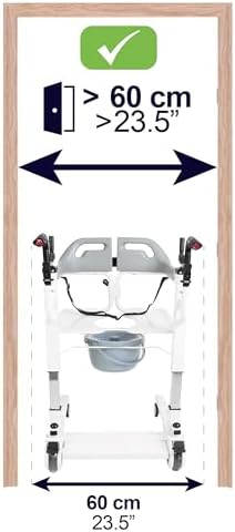 KMINA Patient Transfer Chair (Seat can be Raised up to 23 in), Commode Toilet Chair with Wheels, Bedside Chairs for Elderly - Not Suitable for Shower