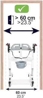KMINA Patient Transfer Chair (Seat can be Raised up to 23 in), Commode Toilet Chair with Wheels, Bedside Chairs for Elderly - Not Suitable for Shower