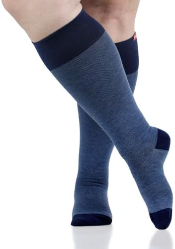 VIM&VIGR Heathered Collection Navy Cotton 30-40 mmHg Compression Socks