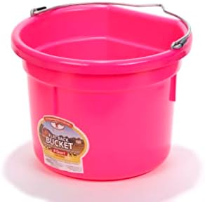 Little Giant® Flat Back Plastic Animal Feed Bucket | Animal Water and Feed Bucket with Metal Handle | 8 Quarts | Hot Pink