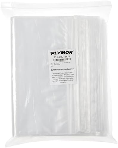 Plymor 13" x 18" (Pack of 100), 4 Mil Heavy Duty Zipper Reclosable Plastic Bags