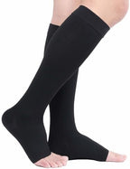 TOFLY® Knee High Compression Stockings, Open-Toe, Firm Support 15-20mmHg Opaque Maternity Pregnancy Compression Socks, Ankle & Arch Support, Swelling, Varicose Veins, Edema Black XXL