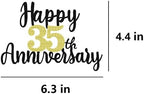 Happy 35th Anniversary Cake Toppers Glitter, Cheers To 35 Years Party Decorations 35th Anniversary Cake Decor, Thirty-five Theme Cake Decorations For Wedding Birthday Company Anniversaro(Black Gold)