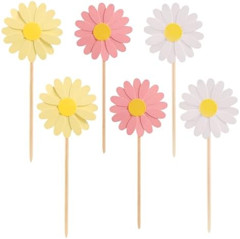 24Pcs Daisy Cupcake Toppers Flower Cake Topper Decorations Daisy Cake Decorations Chrysanthemum Cupcake Toppers Spring Daisy Flower Cake Picks for Birthday Wedding Supplies Multi
