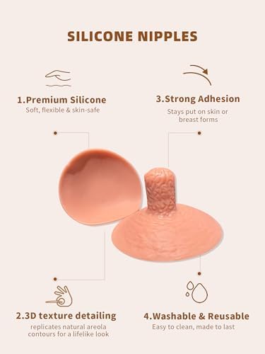 BIMEI 1 Pair Self-adhesive Extra Large And Long Silicone Nipple Cover for Breast Form Crossdresser F9