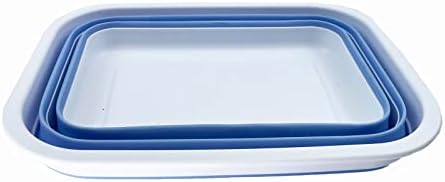 SAMMART 12L (3.17Gallon) Collapsible Tub - Portable Outdoor Picnic Tray - Portable Washing Basin - Space Saving Plastic Washtub (White/Baby Blue)