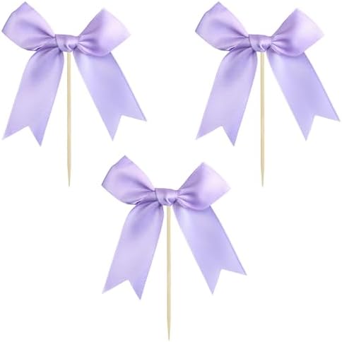 Gyufise 24Pcs Bow Cupcake Toppers Coquette Bow Girls Birthday Cake Decorations Bowknot Cake Toppers Bowknot Cupcake Picks for Baby Shower Birthday Wedding Bridal Engagement Party Supplies Purple