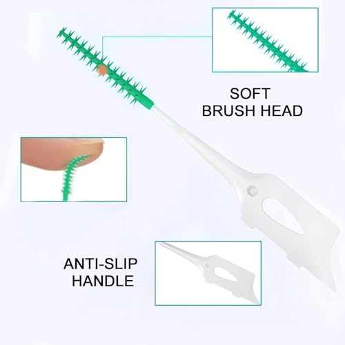 300 Pieces Dual-Use Interdental Brushes Soft Silicone, Disposable Dental Picks,Premium Dental Floss Picks for Effective Teeth Cleaning(200pcs Green+100pcs Blue)