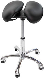 Saddle Stool with Wheels Rolling Chair - Ergonomic Split Seat Design, 360° Swivel Mobility, and Heavy Duty Adjustable Height - Professional Salon, Massage & Esthetician Spa Stool - (Black)