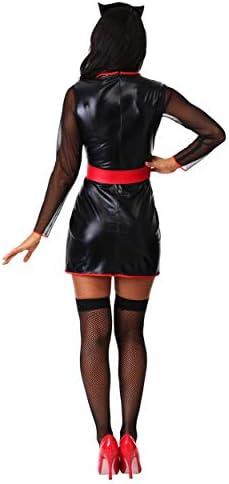 Adult Night Shift Nurse Costume | Women's Black and Red Uniform Dress Outfit with Classic Nurse Hat, Red Belt