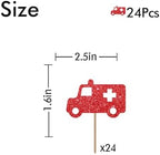 24PCS Ambulance Cupcake Toppers, Nurse Graduation Cupcake Toppers, Medical Rn Themed Dessert Picks, Nurse Birthday/Nursing Party Decoration - Red Glitter