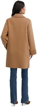 TAHARI Womens Relaxed Double-faced Soft Wool Topper Coat With Front Buttons, Roll Cuffs & Pick Stitch Detail