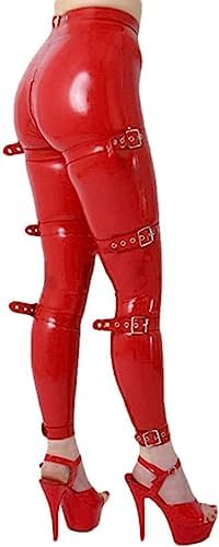 Rubber Latex Womens Trousers with Buckles Bondage Leggings with Crotch Zipper（Shoes Not Included）,Customize,Medium
