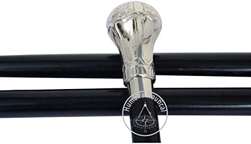 Humaira Nautical Chrome Plated Brass Knob - Walking Cane - 36" - Chrome/Black