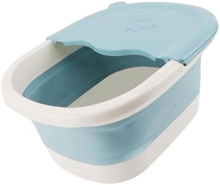 Asixxsix Foot Soaking Tub, Foldable Design with Massage Acupoints Collapsible Foot Bath, Portable Bath Basin with Massage Bumps for Travel Home Kids Dry Cracked Feet Pedicure (Blue)