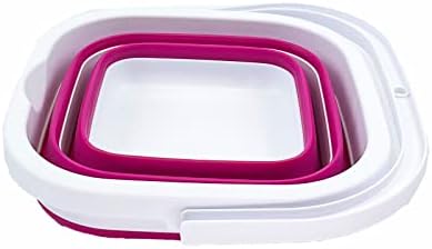 SAMMART Collapsible Rectangular Cleaning Bucket 5L (1.3 Gallon)- Foldable Camping Beach Sand Water Pot Pail- Portable Space Saving Tub for Household, Outdoor Car Washing (White/Flamingo)