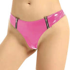 Women's High Gloss PVC Leather Sexy Zipper Open File Shorts teddy lingerie for women