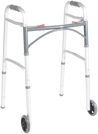 Drive Deluxe Aluminum 25 to 32.25" H Junior Dual Release Folding Walker with Wheels up to 350 lbs