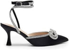DREAM PAIRS Kitten Heels Rhinestone Bow Ankle Strap Stiletto Pointed Closed Toe Heels for Women Pumps Wedding Bridal Party Dress Shoes