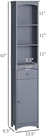 HOMCOM Bathroom Storage Cabinet, Free Standing Bathroom Storage Unit, Tall Linen Tower with 3-Tier Shelves and Drawer, Grey