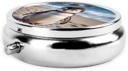 ZhongGuo Cute Penguin Printed Pill Organizer,Round Travel Pill Organizer Mini Medicine Pill Box for Purse Iron Plating