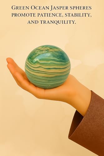 WholesaleGemShop Natural Green Ocean Jasper Quartz 40-45 mm Ball Sphere with Stand Gemstone A+ Hand Carved Crystal Altar Healing Devotional Spiritual Chakra Cleansing Metaphysical Gift for Men Women