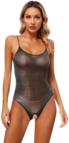 Vxuxlje Women's One Piece Swimsuits Lingerie Bodysuits Spaghetti Straps Sheer Teddy Leotards