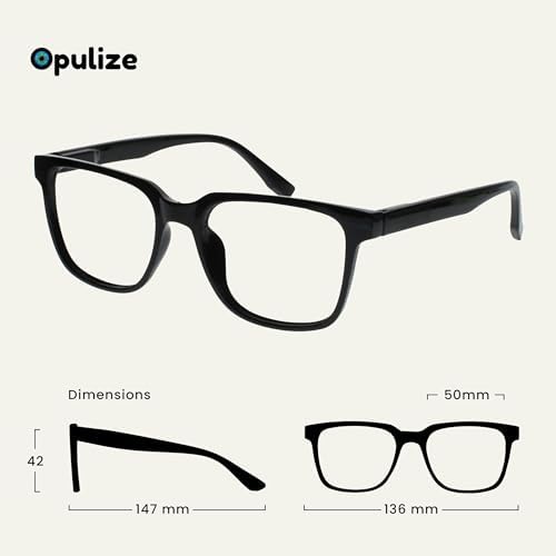 OPULIZE LEO Reading Glasses for Women Men, Large Rectangular Frame with Spring Hinges, Black +1.00 (Pack of 5)