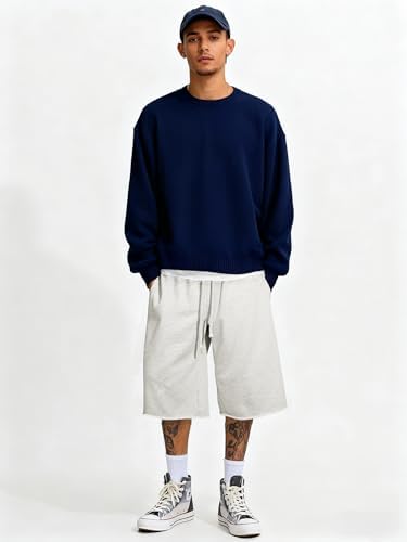 JMIERR 2026 Men's Baggy Sweat Shorts Lightweight Under Knee Casual Raw Hem Drawstring Y2K Shorts Loose Fit Gym Shorts