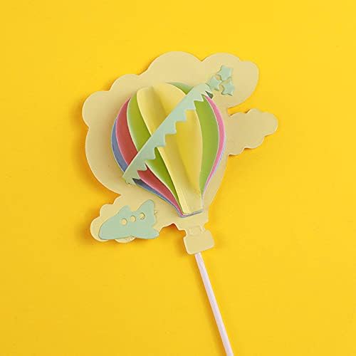 12Pcs 3D Hot Air Balloon Paper Cupcake Topper, Birthday Cake Decorations with Airplane Stars for Kids Birthday, Baby Shower, Wedding, Party Decorations Supplies (Pink,Yellow,Blue,Green,Purple,White)